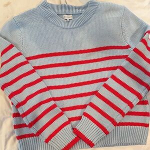 Light Blue and Red Striped Women's Sweater